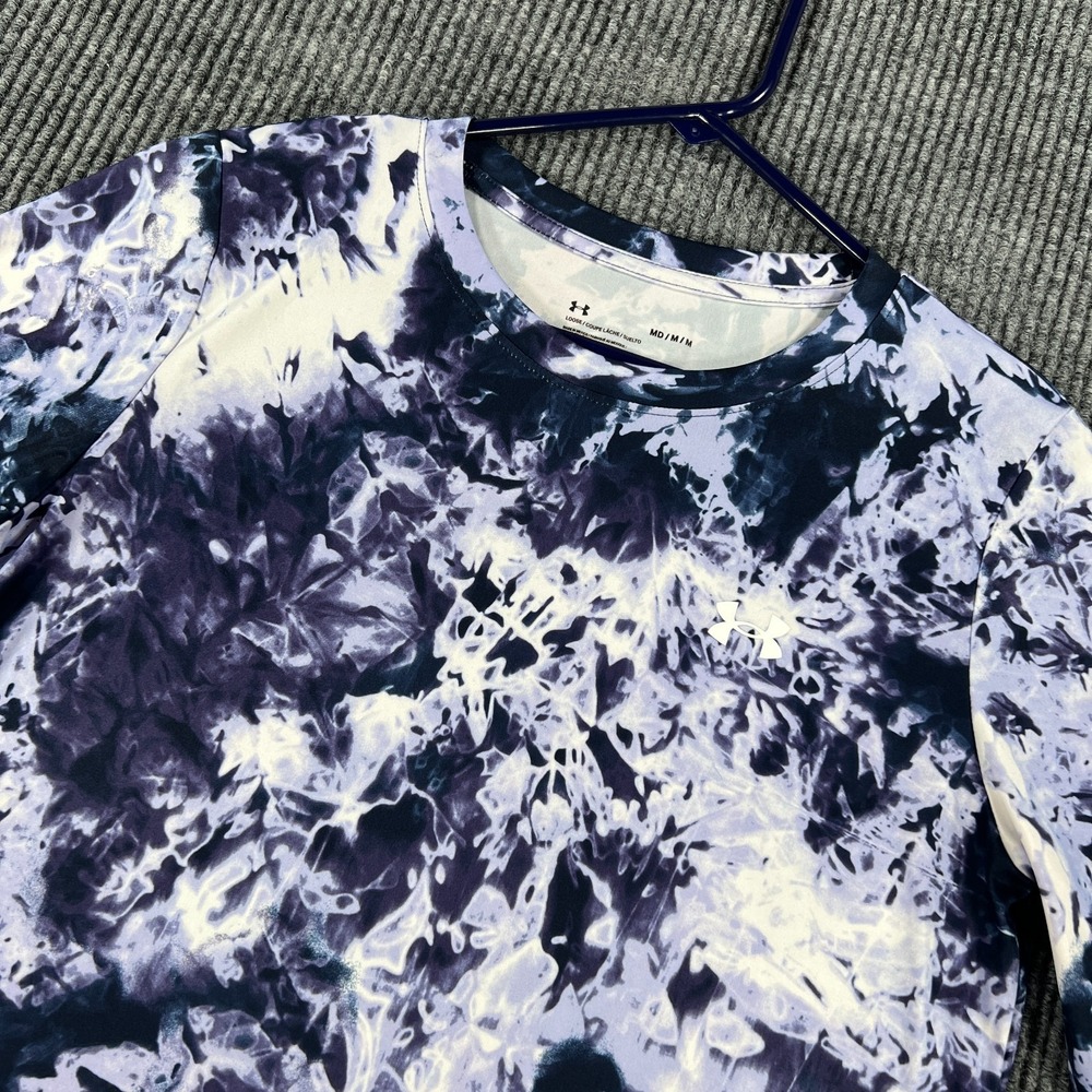 Under Armour Shirt Womens Medium Purple Navy Tie Dye Long Sleeve Athletic